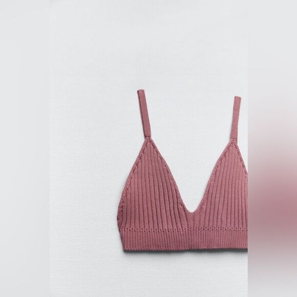 Zara NWT Ridded Knit Bralette Cropped Top in Maroon Size M Medium New - Picture 7 of 10